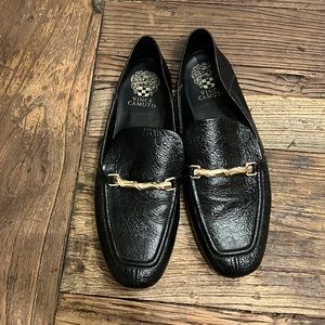 Vince Camuto black leather loafers with gold hardware- womens size 10
